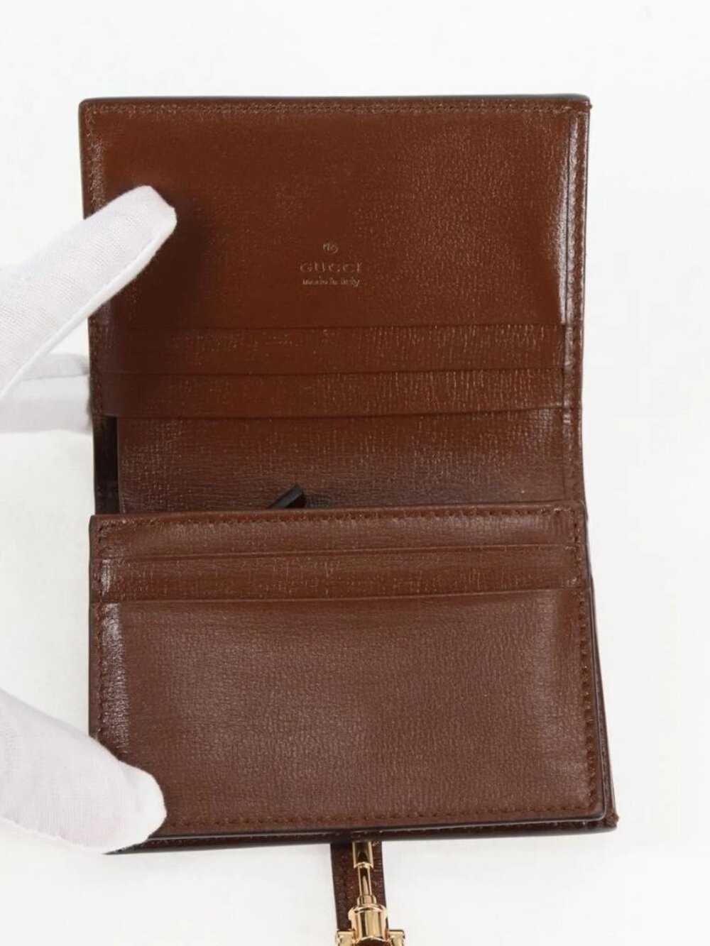 GUCCI GG Supreme Jackie WebbSherry Line Wallet PVC Beige 203495 Auth ki5817V - Picture 10 of 16